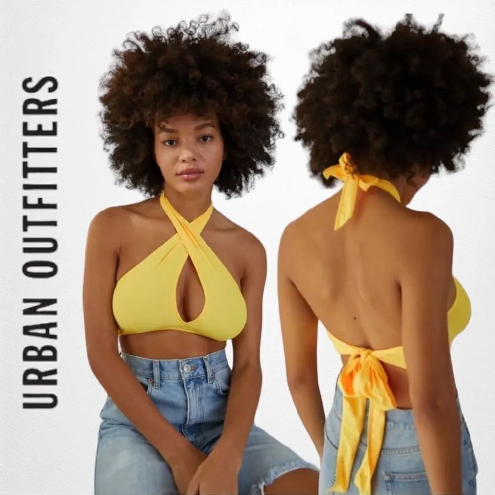NEW Out From Under Urban Outfitters UO Sorelle Yellow Twist Halter Bra Top S L